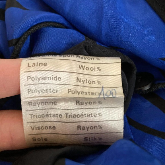 Annie Corvall Shirt Womens Sz 10 Vintage Blue Black Floral High Neck‎ Tie - Picture 6 of 9